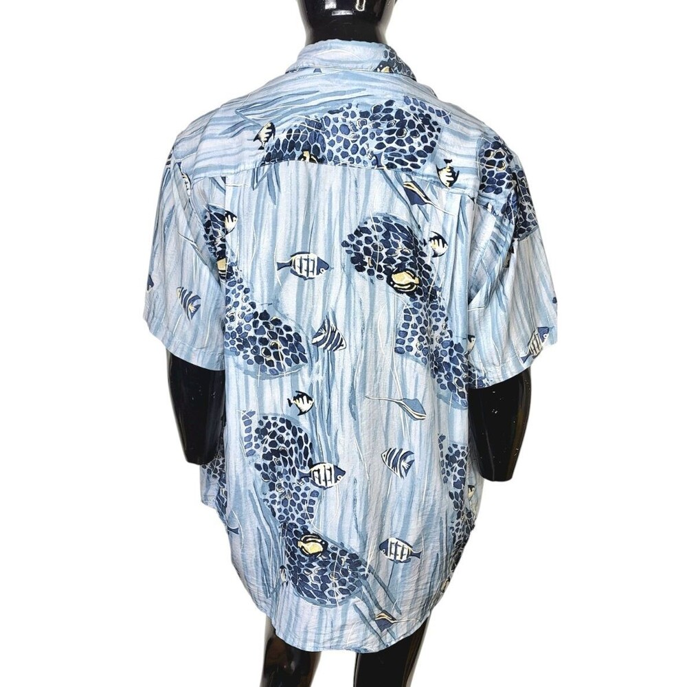 Vintage Roundtree & Yorke 100% Silk Ocean Fish Print Button-Down Shirt Men's XL - Picture 5 of 6